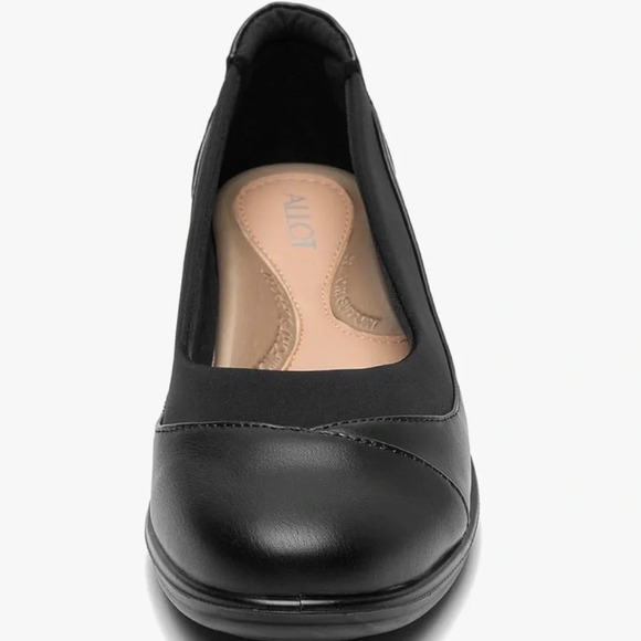 NEW Women's Low Heel Wedge Work Shoes Round Toe Slip-on Arch Support - Picture 4 of 10